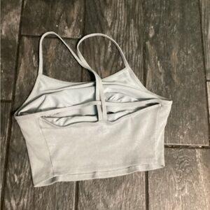ALO Yoga Pale Gray Ribbed Strappy Cropped Sports Bralette